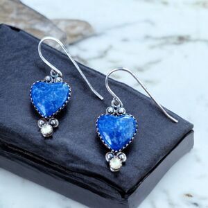 Vintage QT Quoc Sterling Silver  Earrings Lapis Heart Drop